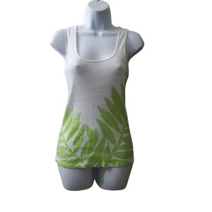 Express Sexy Basic Tank Womens Tropical Hawaiian White Green Rhinestone Top